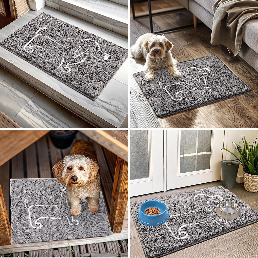 imageMuddy Mat Dog Sit Door Embroidery Mat Super Absorbent Microfiber Indoor Outdoor mat for Muddy Paws NonSlip Washable Pet Rug Quick Dry Chenille Entryway Carpet Machine Washable Grey 19x30Hot Dog