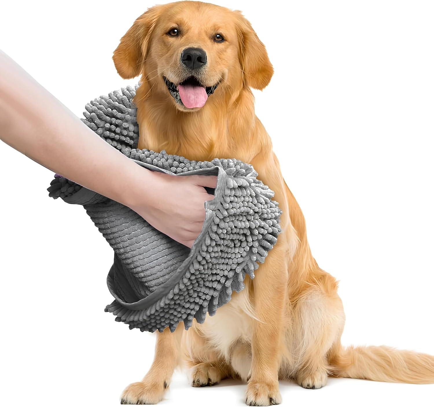 imageMuddy Mat Doggy Dryer Highly Absorbent Microfiber Washable Dog Shammy Quick Drying Towel Absorber Extra Soft Plush Wrap Chenille Bath Towels to Dry Soggy Large Pets ampamp Small Puppy BeigeGrey