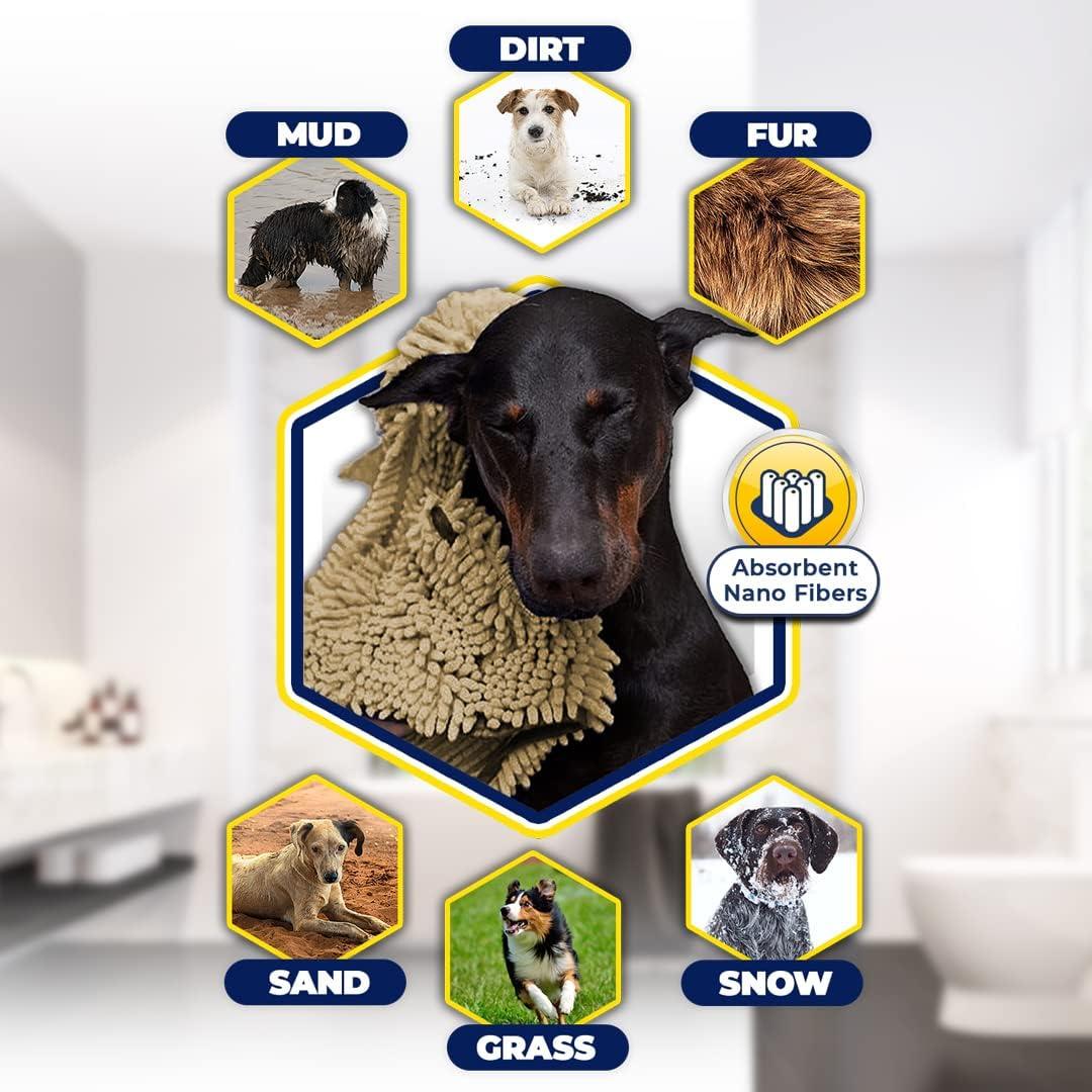 imageMuddy Mat Doggy Dryer Highly Absorbent Microfiber Washable Dog Shammy Quick Drying Towel Absorber Extra Soft Plush Wrap Chenille Bath Towels to Dry Soggy Large Pets ampamp Small Puppy BeigeBeige