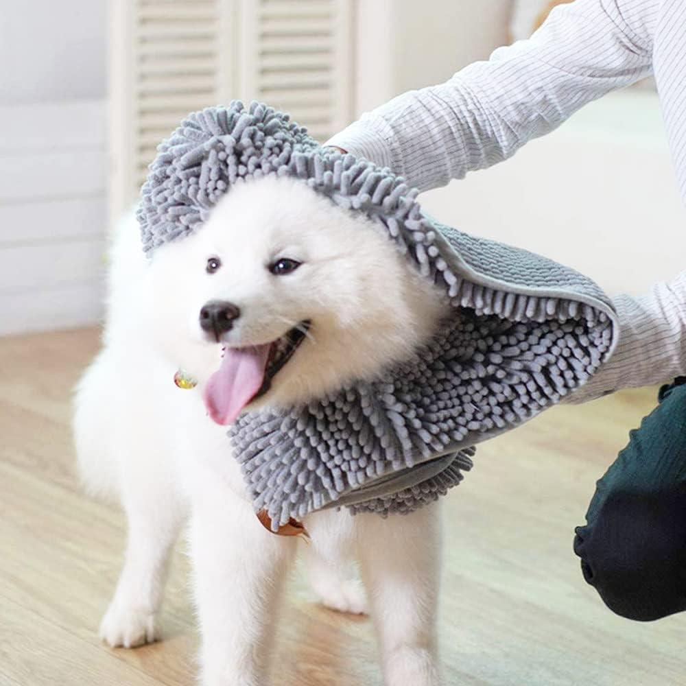imageMuddy Mat Doggy Dryer Highly Absorbent Microfiber Washable Dog Shammy Quick Drying Towel Absorber Extra Soft Plush Wrap Chenille Bath Towels to Dry Soggy Large Pets ampamp Small Puppy BeigeGrey