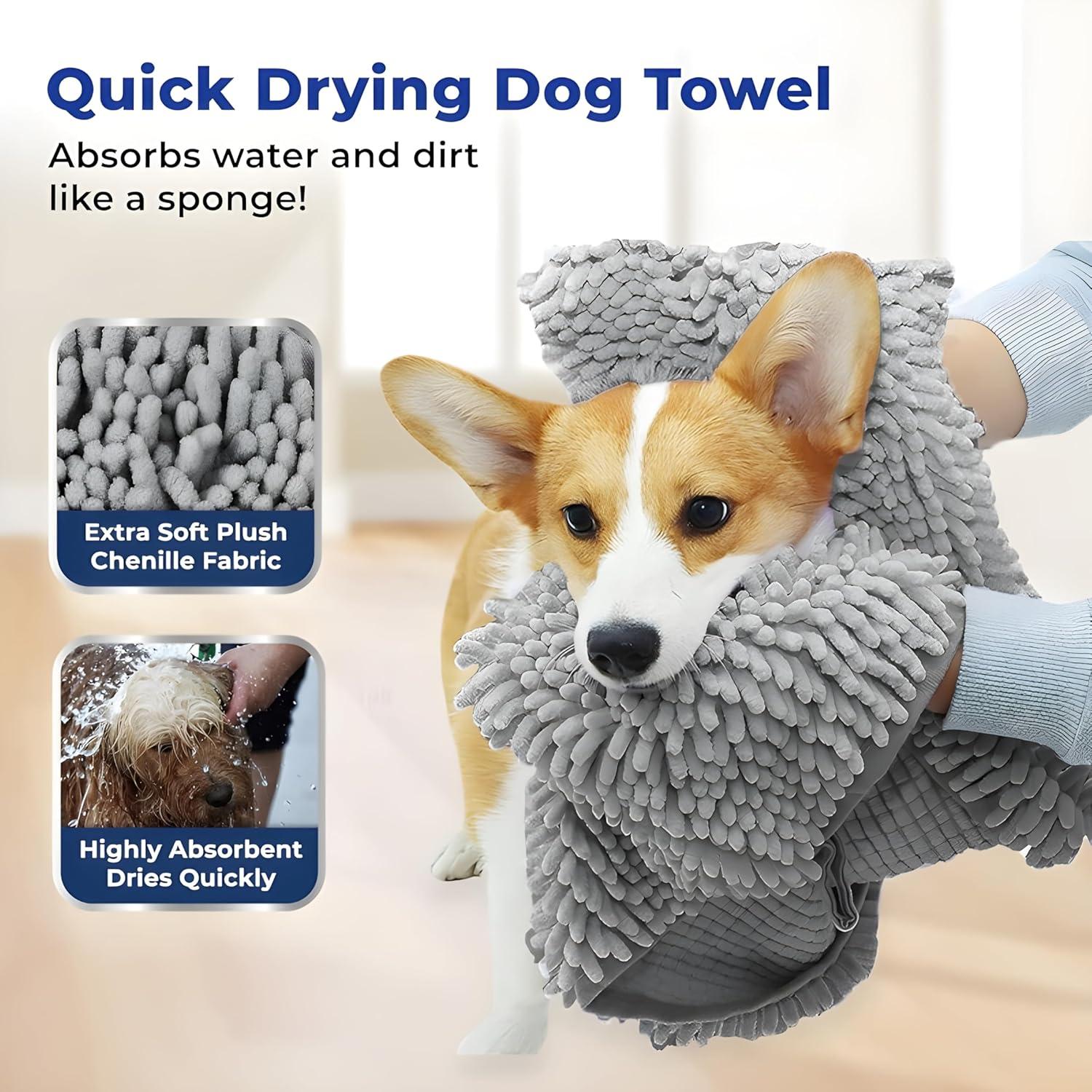 imageMuddy Mat Doggy Dryer Highly Absorbent Microfiber Washable Dog Shammy Quick Drying Towel Absorber Extra Soft Plush Wrap Chenille Bath Towels to Dry Soggy Large Pets ampamp Small Puppy BeigeGrey