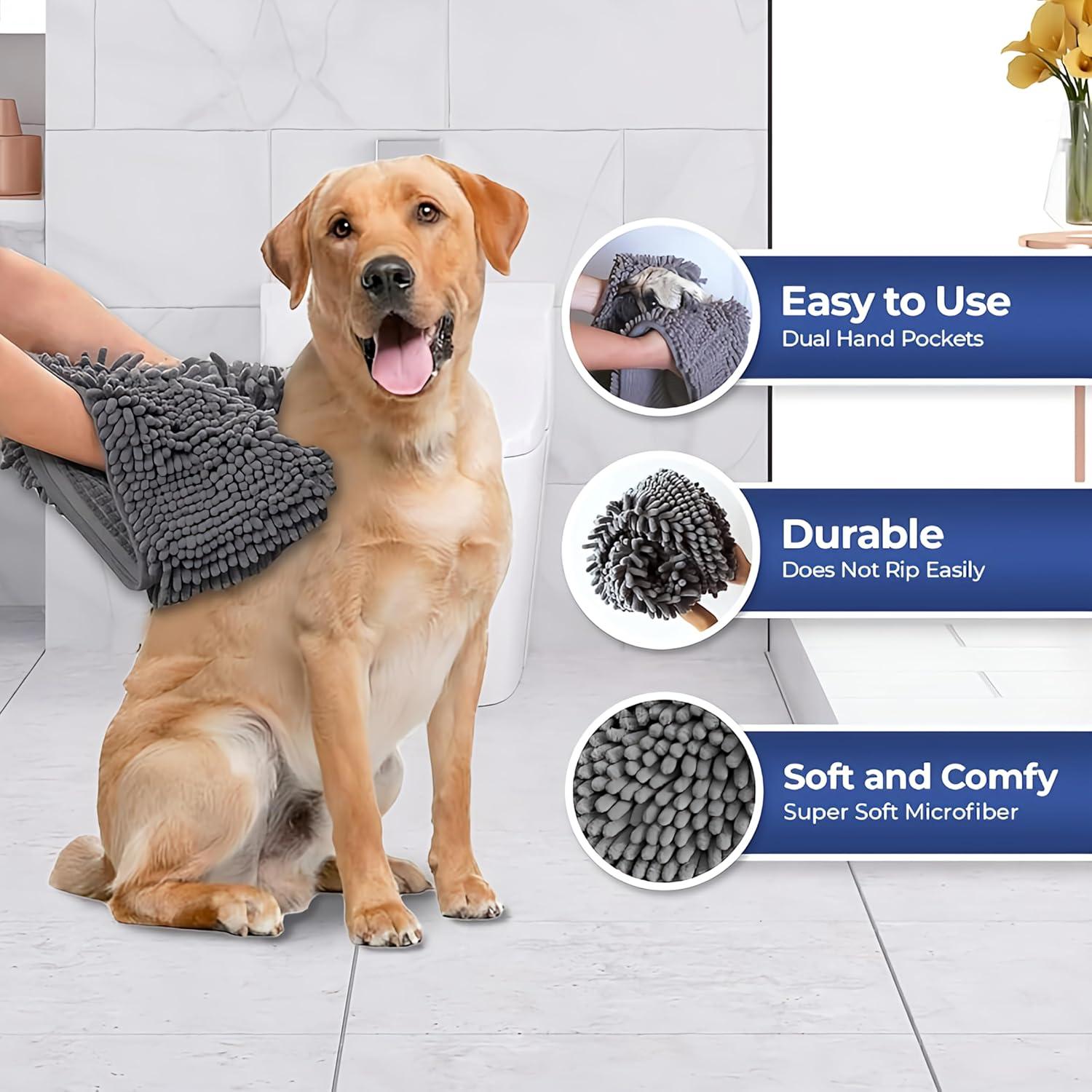 imageMuddy Mat Doggy Dryer Highly Absorbent Microfiber Washable Dog Shammy Quick Drying Towel Absorber Extra Soft Plush Wrap Chenille Bath Towels to Dry Soggy Large Pets ampamp Small Puppy BeigeGrey