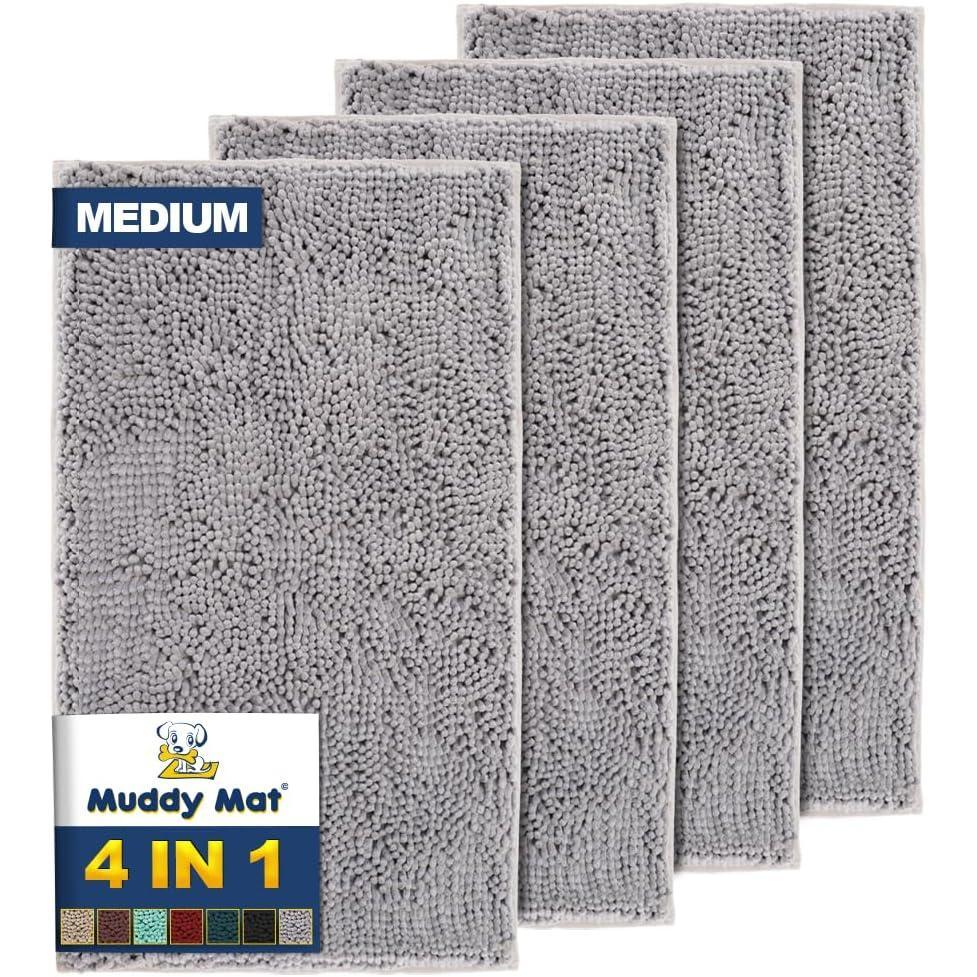 imageMuddy Mat 4Piece Atlantic Blue Medium 30quotX19quot ASSEENONTV Highly Absorbent Microfiber Door Mat Bath Mat and Pet Rug Non Slip Thick Washable Soft Chenille for Kitchen Bedroom Indoor and OutdoorGrey