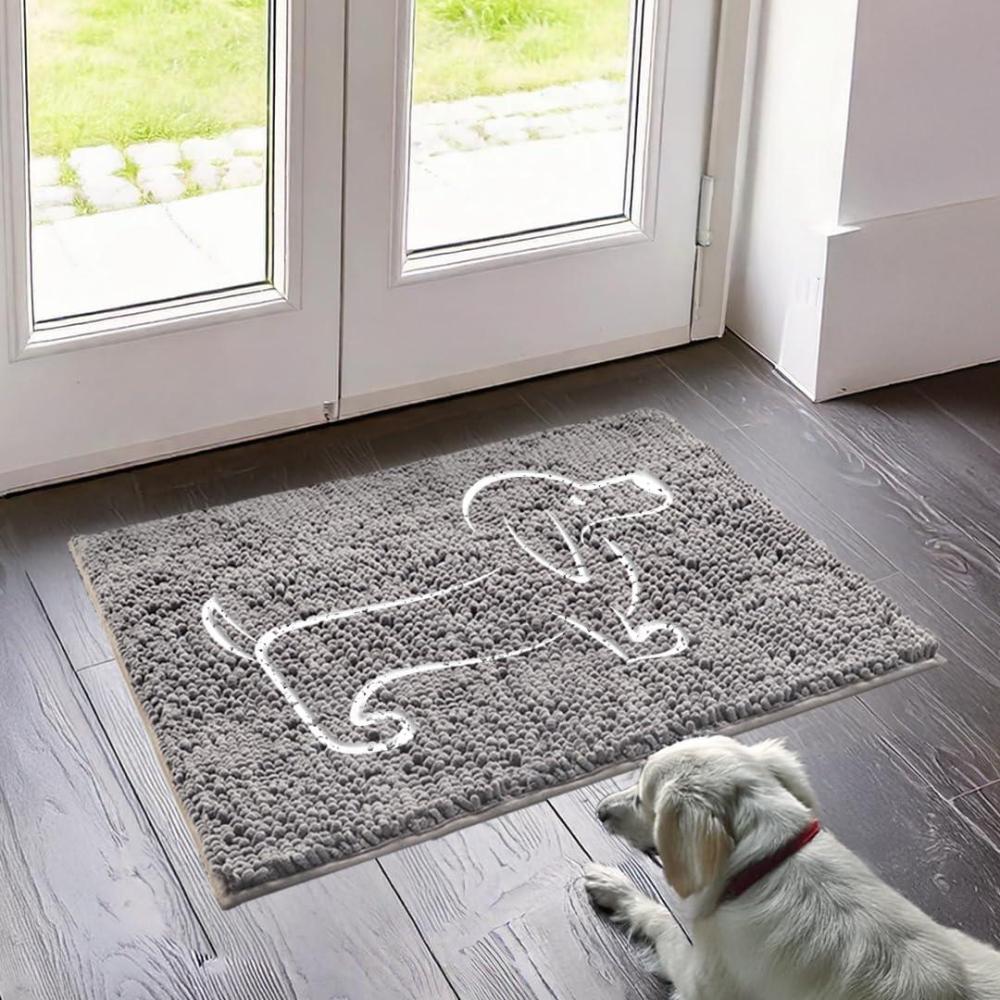 imageMuddy Mat Dog Sit Door Embroidery Mat Super Absorbent Microfiber Indoor Outdoor mat for Muddy Paws NonSlip Washable Pet Rug Quick Dry Chenille Entryway Carpet Machine Washable Grey 19x30Hot Dog