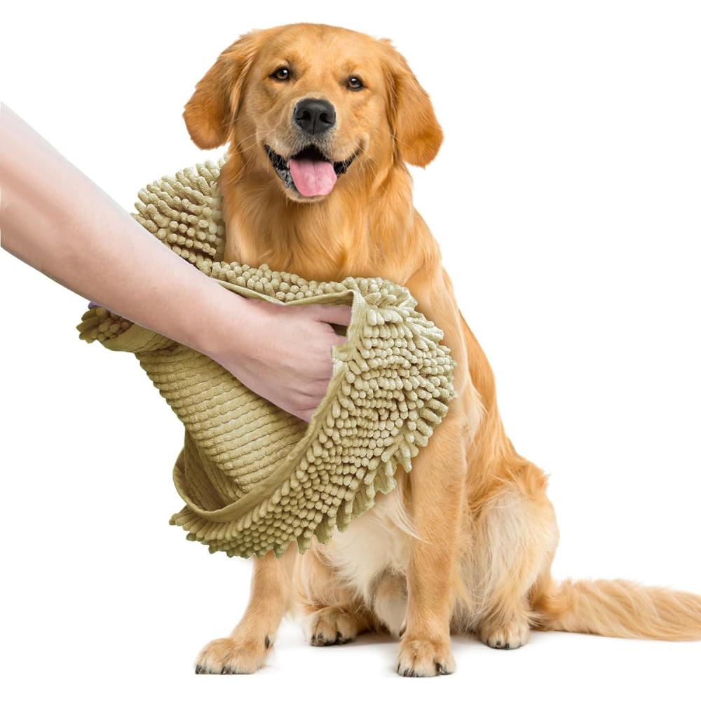 imageMuddy Mat Doggy Dryer Highly Absorbent Microfiber Washable Dog Shammy Quick Drying Towel Absorber Extra Soft Plush Wrap Chenille Bath Towels to Dry Soggy Large Pets ampamp Small Puppy BeigeBeige