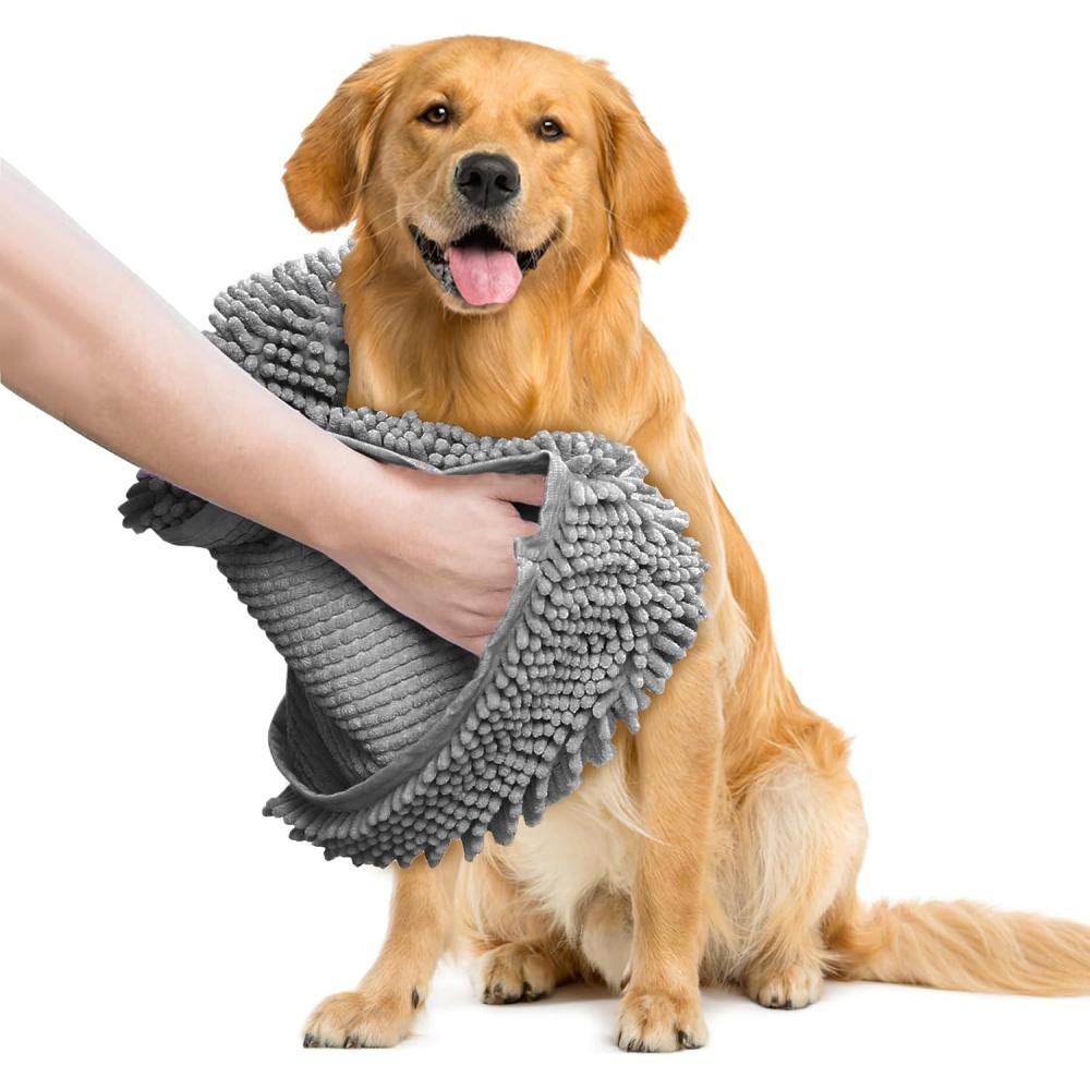 imageMuddy Mat Doggy Dryer Highly Absorbent Microfiber Washable Dog Shammy Quick Drying Towel Absorber Extra Soft Plush Wrap Chenille Bath Towels to Dry Soggy Large Pets ampamp Small Puppy BeigeGrey
