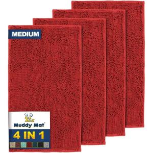 Muddy Mat® 4-Piece Atlantic Blue Medium 30″X19″ AS-SEEN-ON-TV Highly Absorbent Microfiber Door Mat, Bath Mat and Pet Rug, Non Slip Thick Washable, Soft Chenille for Kitchen Bedroom Indoor and Outdoor(Red)