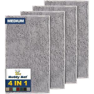 Muddy Mat® 4-Piece Atlantic Blue Medium 30″X19″ AS-SEEN-ON-TV Highly Absorbent Microfiber Door Mat, Bath Mat and Pet Rug, Non Slip Thick Washable, Soft Chenille for Kitchen Bedroom Indoor and Outdoor(Grey)