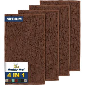 Muddy Mat® 4-Piece Atlantic Blue Medium 30″X19″ AS-SEEN-ON-TV Highly Absorbent Microfiber Door Mat, Bath Mat and Pet Rug, Non Slip Thick Washable, Soft Chenille for Kitchen Bedroom Indoor and Outdoor(Chocolate Brown)