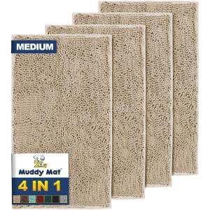 Muddy Mat® 4-Piece Atlantic Blue Medium 30″X19″ AS-SEEN-ON-TV Highly Absorbent Microfiber Door Mat, Bath Mat and Pet Rug, Non Slip Thick Washable, Soft Chenille for Kitchen Bedroom Indoor and Outdoor(Beige)