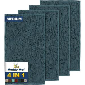 Muddy Mat® 4-Piece Atlantic Blue Medium 30″X19″ AS-SEEN-ON-TV Highly Absorbent Microfiber Door Mat, Bath Mat and Pet Rug, Non Slip Thick Washable, Soft Chenille for Kitchen Bedroom Indoor and Outdoor(Atlantic Blue)