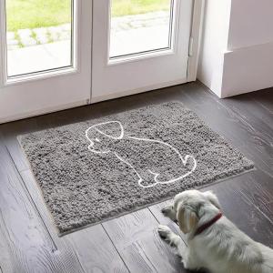 Muddy Mat® Dog Sit Door Embroidery Mat Super Absorbent Microfiber Indoor Outdoor mat for Muddy Paws, Non-Slip Washable Pet Rug, Quick Dry Chenille Entryway Carpet, Machine Washable – Grey 19”x30”(Sit Dog)