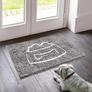 Muddy Mat® Dog Sit Door Embroidery Mat Super Absorbent Microfiber Indoor Outdoor mat for Muddy Paws, Non-Slip Washable Pet Rug, Quick Dry Chenille Entryway Carpet, Machine Washable – Grey 19”x30”(Pet Bowl)