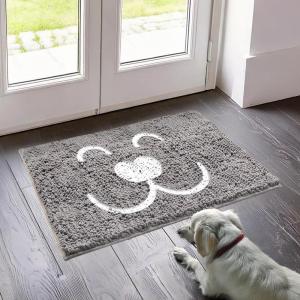 Muddy Mat® Dog Sit Door Embroidery Mat Super Absorbent Microfiber Indoor Outdoor mat for Muddy Paws, Non-Slip Washable Pet Rug, Quick Dry Chenille Entryway Carpet, Machine Washable – Grey 19”x30”(Pet Face)