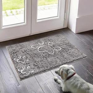 Muddy Mat® Dog Sit Door Embroidery Mat Super Absorbent Microfiber Indoor Outdoor mat for Muddy Paws, Non-Slip Washable Pet Rug, Quick Dry Chenille Entryway Carpet, Machine Washable – Grey 19”x30”(Paw)