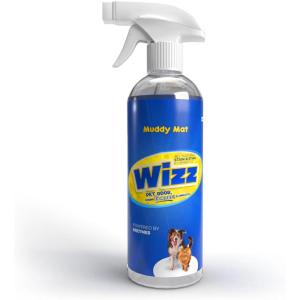 Muddy Mat® Wizz Stain & Odor Remover for strong odor of Cat & Dog Pee Cleaner, Pet urine odor eliminator, Remove strain and Odor from carpets, fabric, clothing, furniture & Pets – 24oz Spray