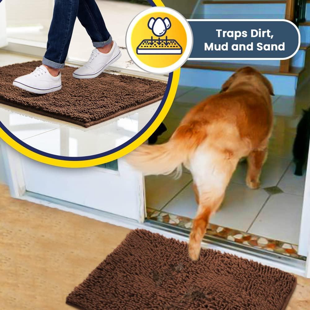 imageMuddy Mat 2 in 1 Bundle Absorbent Microfiber Door Mat Brown Medium 30quotX19quot ampamp Rug Heavy Duty NonSlip Corner Pad Pack of 4 DoubleSided Adhesive Pad for Corners Ultimate Floor Protection Combo
