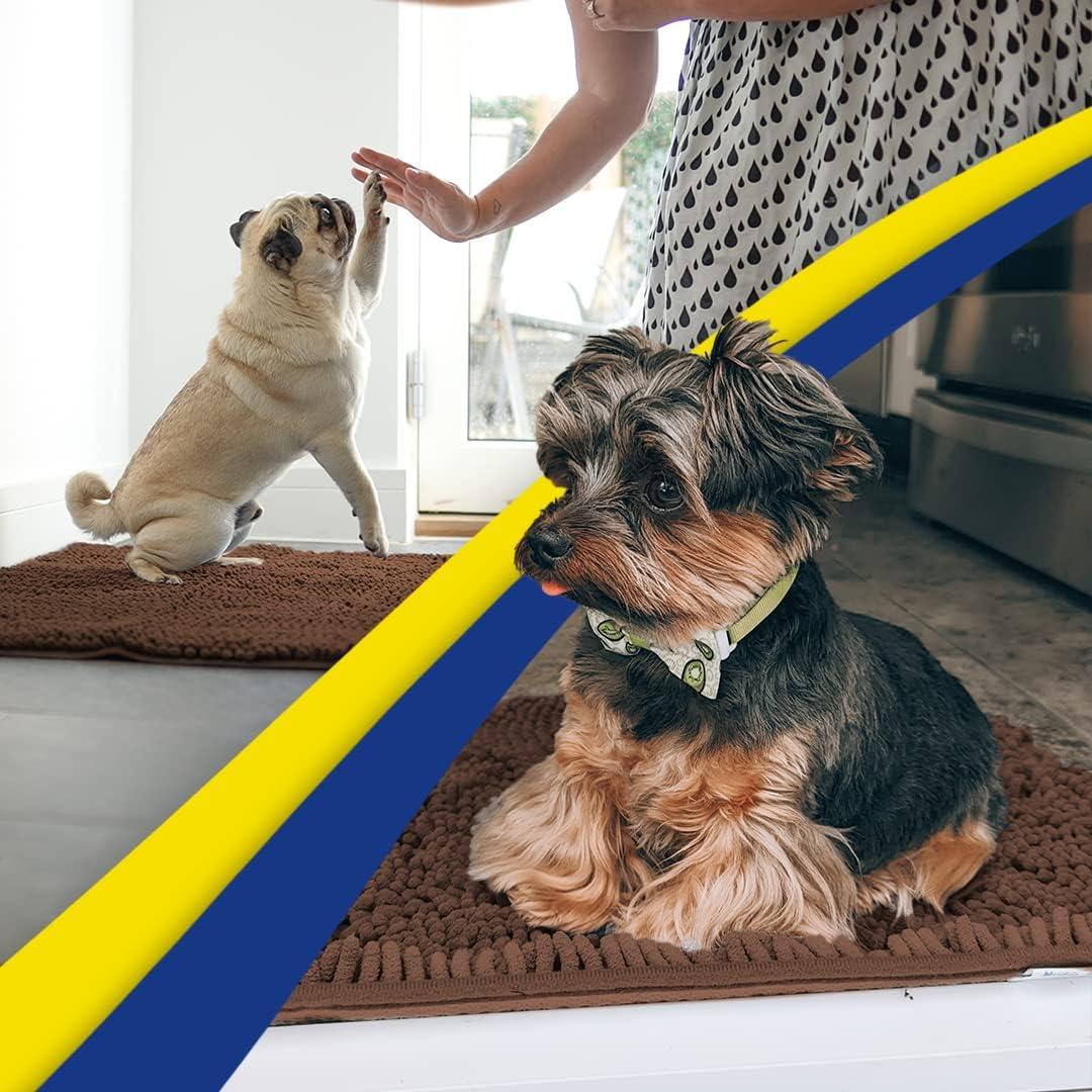 imageMuddy Mat 2Piece Set ASSEENONTV Highly Absorbent Microfiber Dog Door Mat and Pet Rug Non Slip Thick Washable Area Mat Soft Chenille for Kitchen Bathroom Bedroom and Outdoor Brown Small ampamp Medium