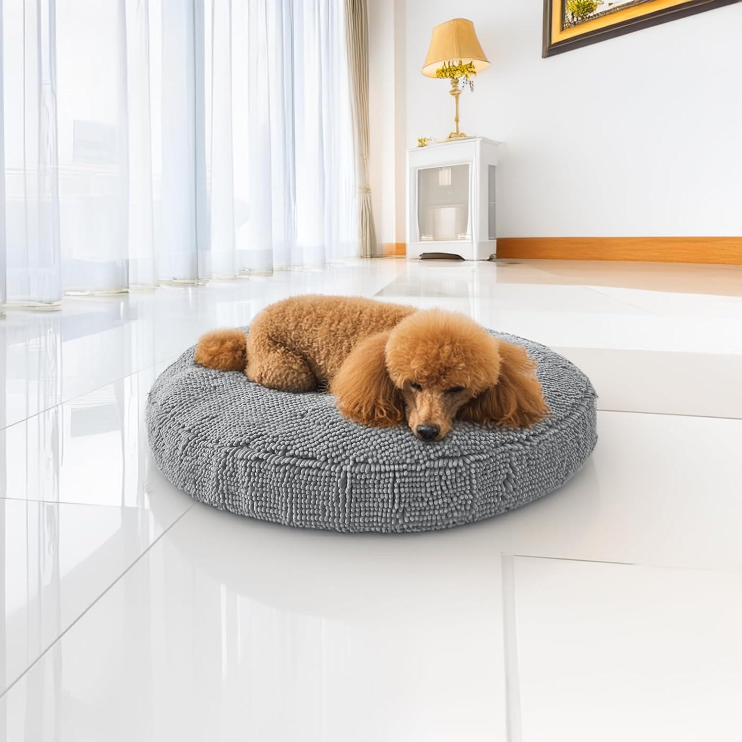 imageMuddy Mat Cloud K9 Bed for Dogs ampamp Cats Soft ampamp Relaxing Round Dog Bed Chenille Material Removable Cover Washable ampamp Dryer SafeGrey Large40x40Grey