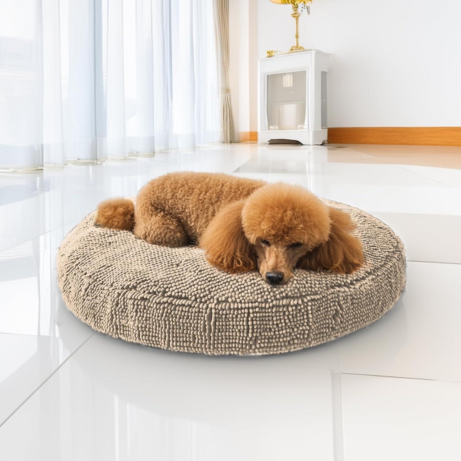 imageMuddy Mat Cloud K9 Bed for Dogs ampamp Cats Soft ampamp Relaxing Round Dog Bed Chenille Material Removable Cover Washable ampamp Dryer SafeGrey Large40x40Beige