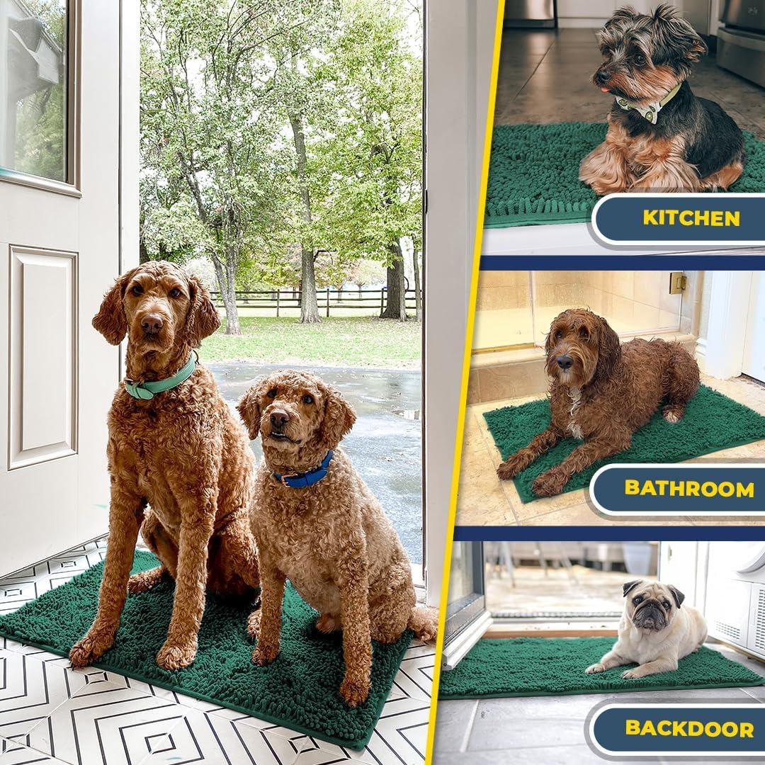 imageMuddy Mat Pack of 5 Absorbent Microfiber Door Mat and Pet Rug Non Slip Thick Washable Area and Bath Mat Soft Chenille for Kitchen Bathroom Bedroom Indoor and Outdoor Dark Green Sizes S to XXL
