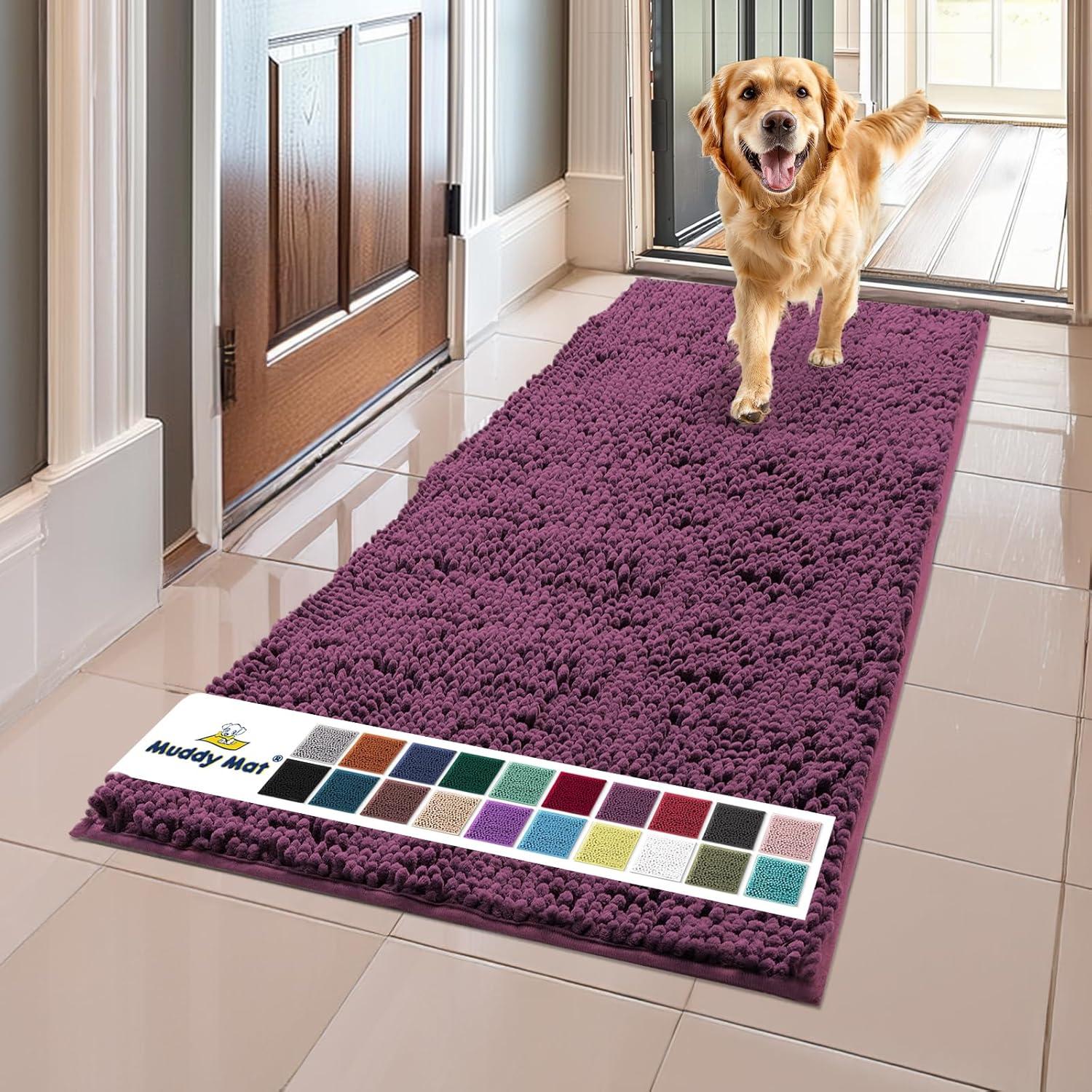 imageMuddy Mat Pack of 5 Absorbent Microfiber Door Mat and Pet Rug Non Slip Thick Washable Area and Bath Mat Soft Chenille for Kitchen Bathroom Bedroom Indoor and Outdoor Dark Purple Sizes S to XXL