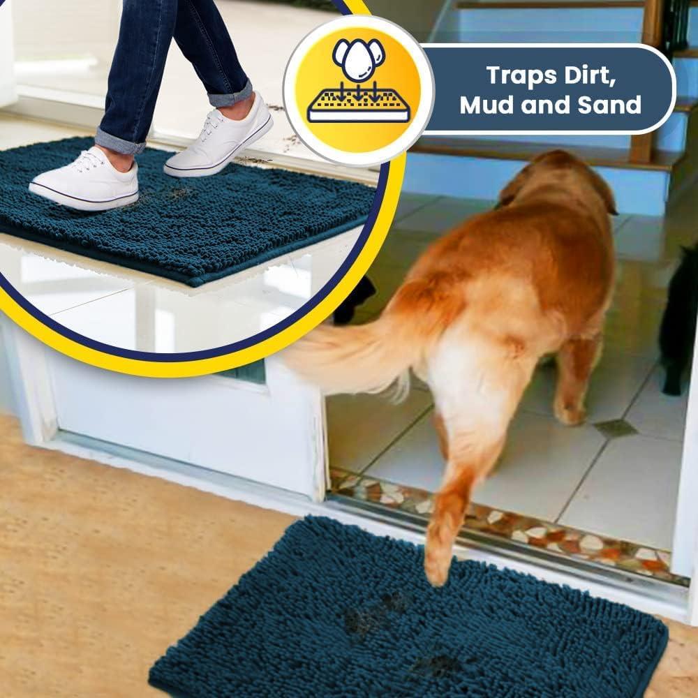 imageMuddy Mat Pack of 5 Absorbent Microfiber Door Mat and Pet Rug Non Slip Thick Washable Area and Bath Mat Soft Chenille for Kitchen Bathroom Bedroom Indoor and Outdoor Atlantic Blue Sizes S to XXL
