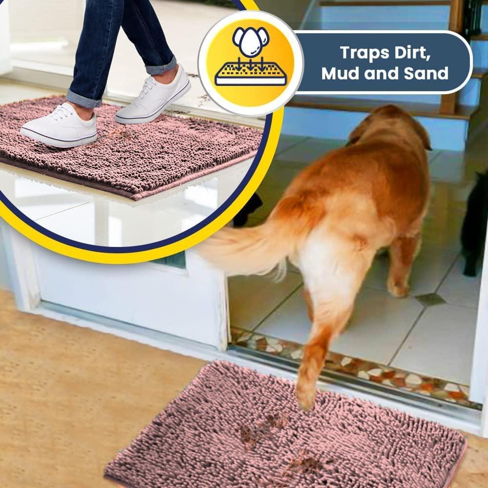 imageMuddy Mat Pack of 5 Absorbent Microfiber Door Mat and Pet Rug Non Slip Thick Washable Area and Bath Mat Soft Chenille for Kitchen Bathroom Bedroom Indoor and Outdoor Light Pink Sizes S to XXL