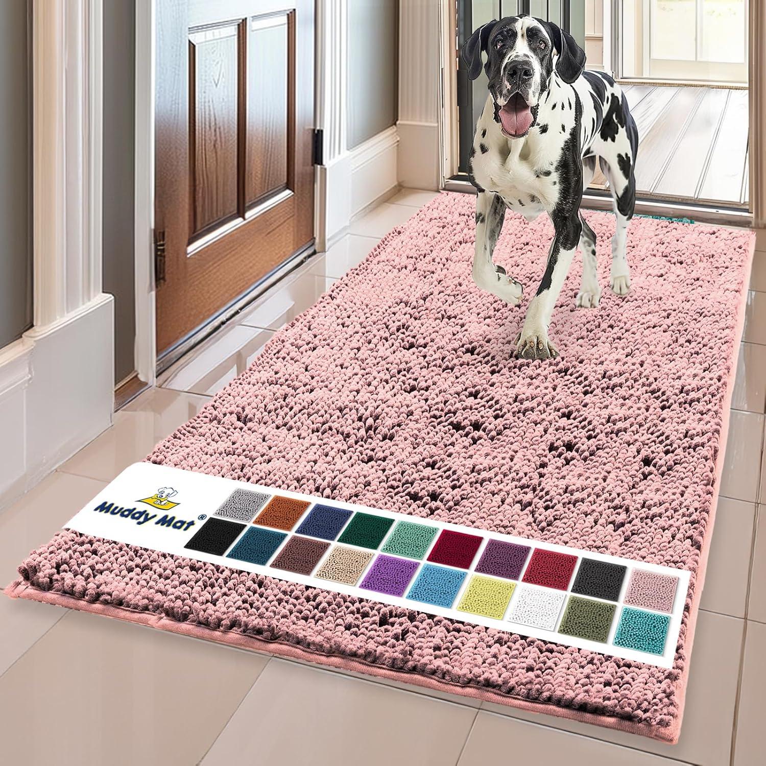 imageMuddy Mat Pack of 5 Absorbent Microfiber Door Mat and Pet Rug Non Slip Thick Washable Area and Bath Mat Soft Chenille for Kitchen Bathroom Bedroom Indoor and Outdoor Light Pink Sizes S to XXL