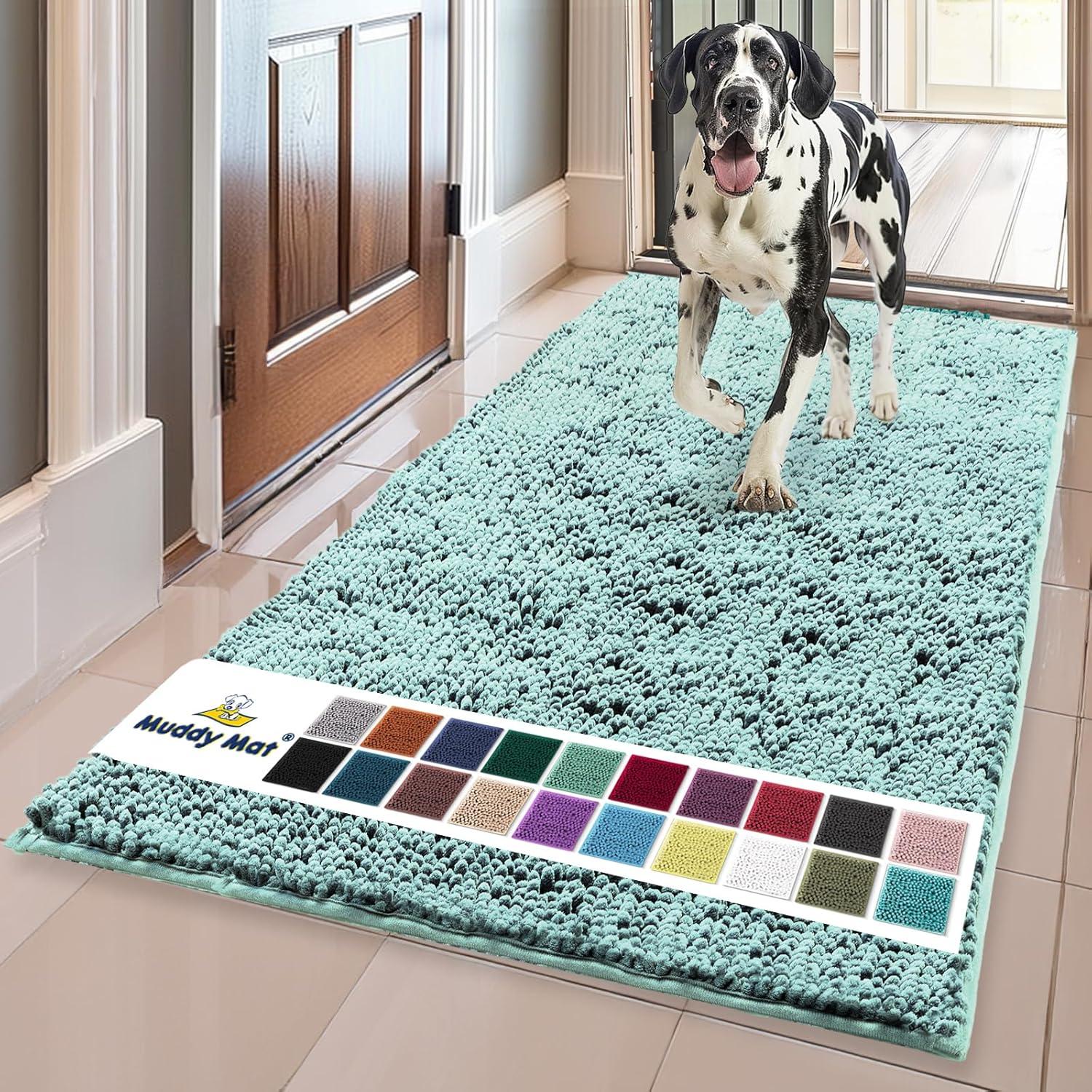 imageMuddy Mat Pack of 5 Absorbent Microfiber Door Mat and Pet Rug Non Slip Thick Washable Area and Bath Mat Soft Chenille for Kitchen Bathroom Bedroom Indoor and Outdoor Seafoam Green Sizes S to XXL