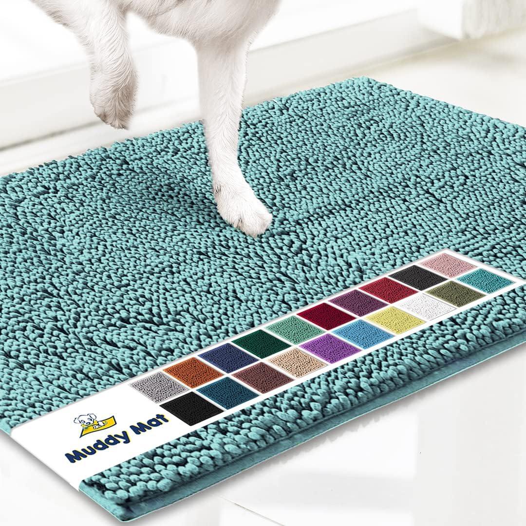 imageMuddy Mat Pack of 5 Absorbent Microfiber Door Mat and Pet Rug Non Slip Thick Washable Area and Bath Mat Soft Chenille for Kitchen Bathroom Bedroom Indoor and Outdoor Seafoam Green Sizes S to XXL