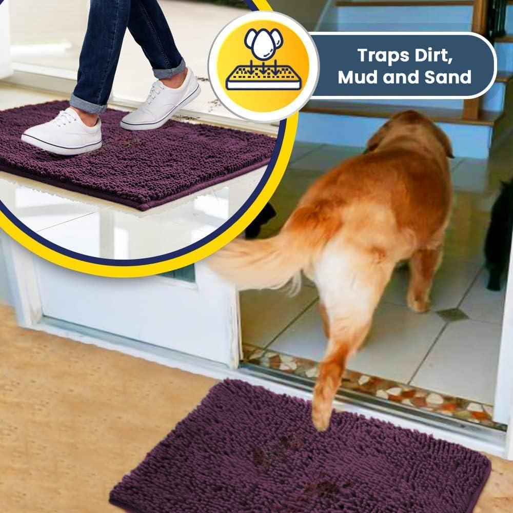 imageMuddy Mat Pack of 5 Absorbent Microfiber Door Mat and Pet Rug Non Slip Thick Washable Area and Bath Mat Soft Chenille for Kitchen Bathroom Bedroom Indoor and Outdoor Dark Purple Sizes S to XXL