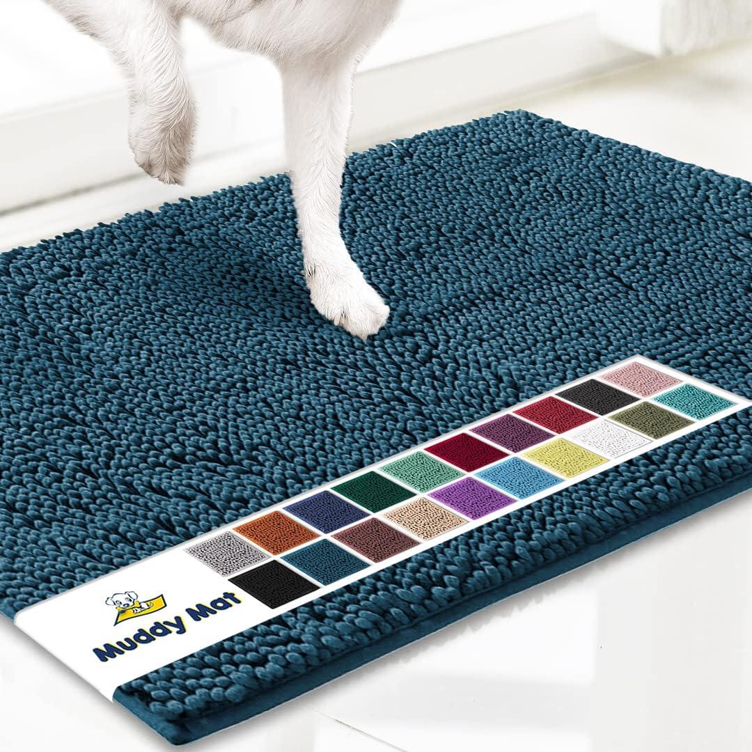 imageMuddy Mat Pack of 5 Absorbent Microfiber Door Mat and Pet Rug Non Slip Thick Washable Area and Bath Mat Soft Chenille for Kitchen Bathroom Bedroom Indoor and Outdoor Atlantic Blue Sizes S to XXL