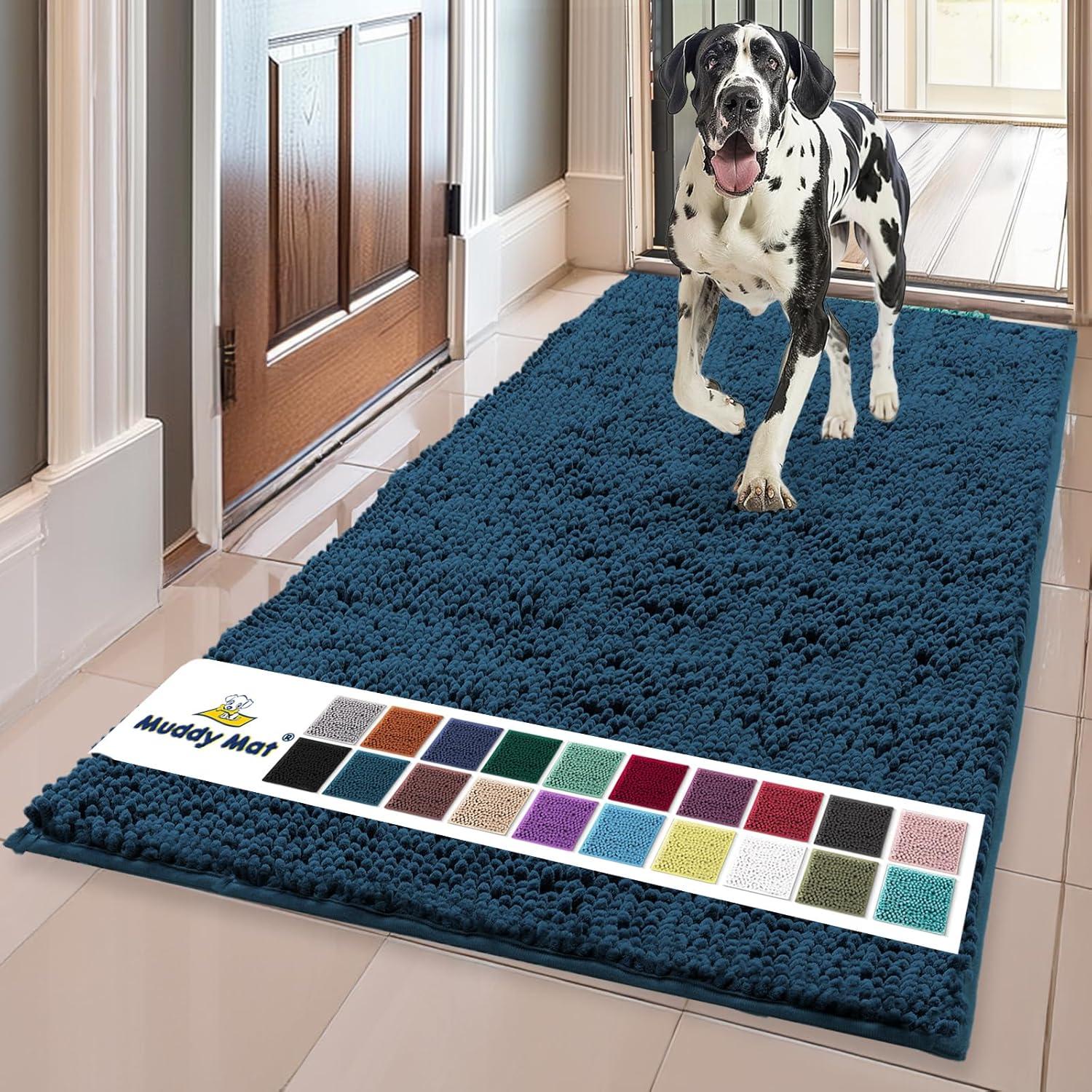 imageMuddy Mat Pack of 5 Absorbent Microfiber Door Mat and Pet Rug Non Slip Thick Washable Area and Bath Mat Soft Chenille for Kitchen Bathroom Bedroom Indoor and Outdoor Atlantic Blue Sizes S to XXL