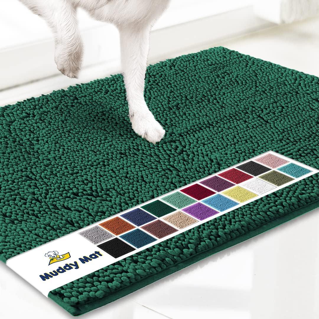 imageMuddy Mat Pack of 5 Absorbent Microfiber Door Mat and Pet Rug Non Slip Thick Washable Area and Bath Mat Soft Chenille for Kitchen Bathroom Bedroom Indoor and Outdoor Dark Green Sizes S to XXL