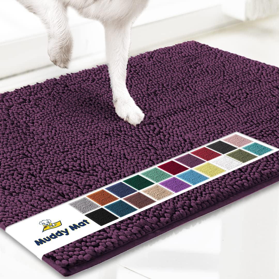 imageMuddy Mat Pack of 5 Absorbent Microfiber Door Mat and Pet Rug Non Slip Thick Washable Area and Bath Mat Soft Chenille for Kitchen Bathroom Bedroom Indoor and Outdoor Dark Purple Sizes S to XXL