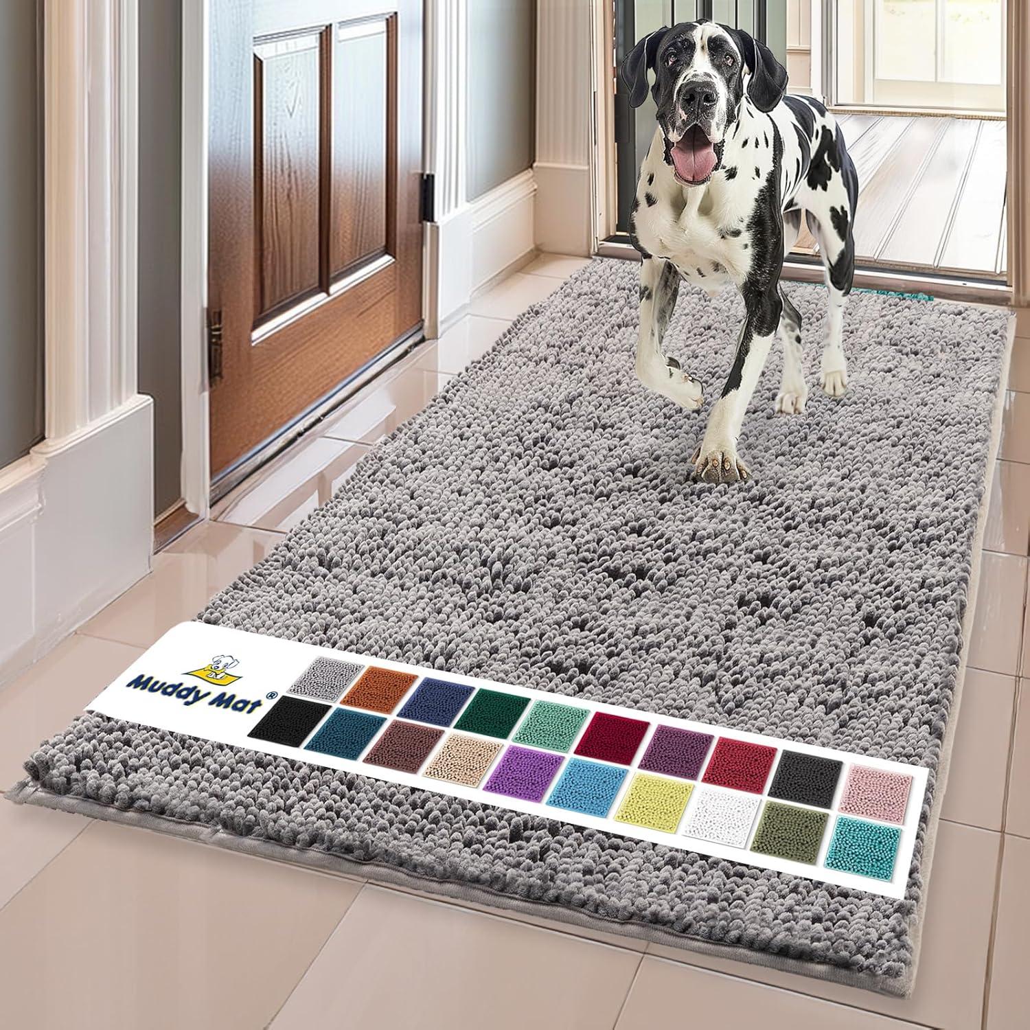 imageMuddy Mat Pack of 5 Highly Absorbent Microfiber Door Mat and Pet Rug Non Slip Thick Washable Area and Bath Mat Soft Chenille for Kitchen Bathroom Bedroom Indoor and Outdoor Grey Sizes S to XXL