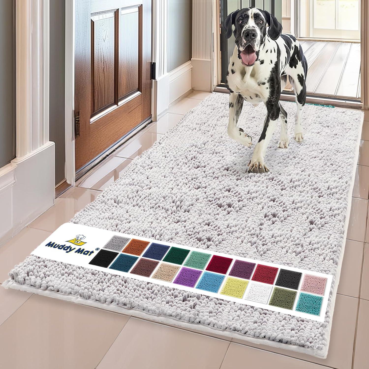 imageMuddy Mat Pack of 5 Highly Absorbent Microfiber Door Mat and Pet Rug Non Slip Thick Washable Area and Bath Mat Soft Chenille for Kitchen Bathroom Bedroom Indoor and Outdoor White Sizes S to XXL