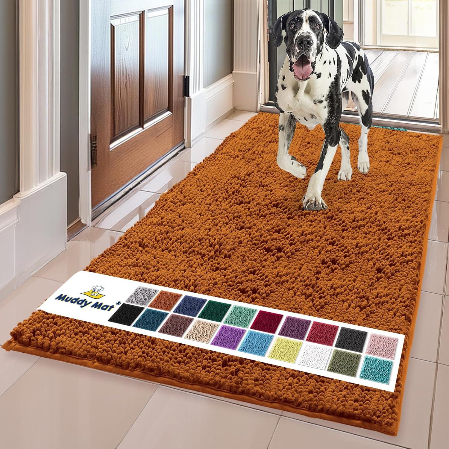imageMuddy Mat Pack of 5 Highly Absorbent Microfiber Door Mat and Pet Rug Non Slip Thick Washable Area and Bath Mat Soft Chenille for Kitchen Bathroom Bedroom Indoor and Outdoor Orange Sizes S to XXL