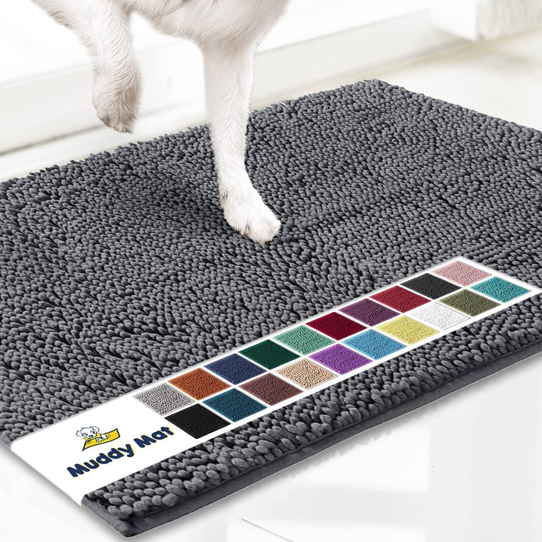 imageMuddy Mat Pack of 5 Highly Absorbent Microfiber Door Mat and Pet Rug Non Slip Thick Washable Area and Bath Mat Soft Chenille for Kitchen Bathroom Bedroom Indoor and Outdoor Grey Sizes S to XXL