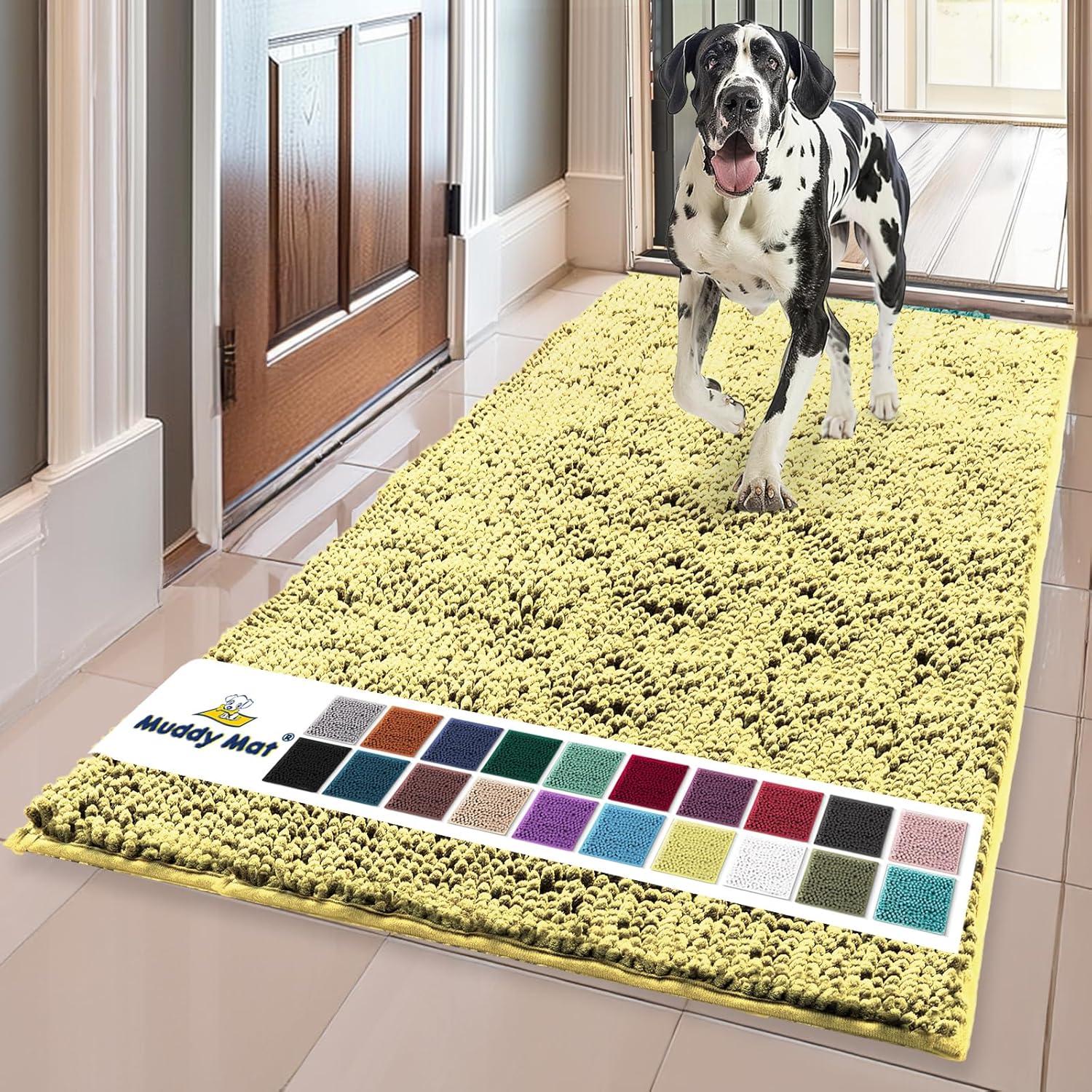 imageMuddy Mat Pack of 5 Highly Absorbent Microfiber Door Mat and Pet Rug Non Slip Thick Washable Area and Bath Mat Soft Chenille for Kitchen Bathroom Bedroom Indoor and Outdoor Yellow Sizes S to XXL