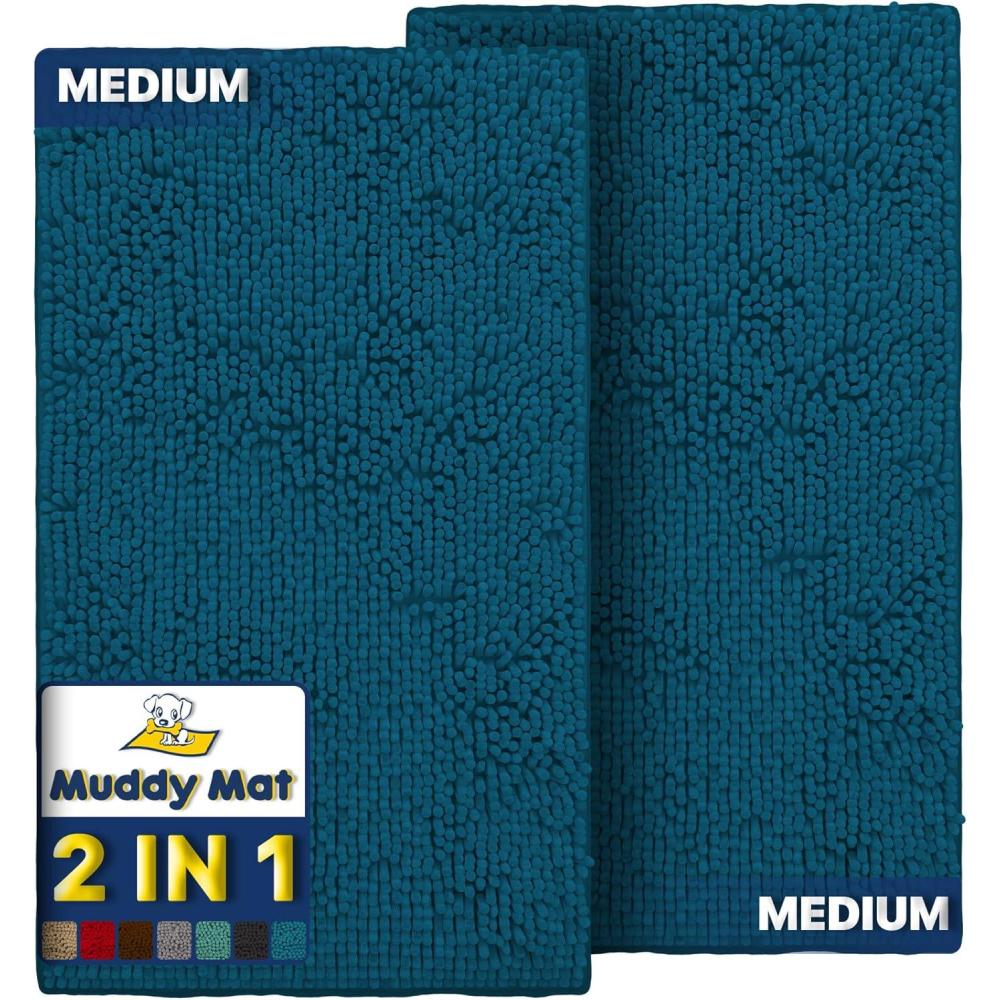 imageMuddy Mat 2Piece Atlantic Blue Medium 30quotX19quot ASSEENONTV Highly Absorbent Microfiber Door Mat Bath Mat and Pet Rug Non Slip Thick Washable Soft Chenille for Kitchen Bedroom Indoor and OutdoorAtlantic Blue