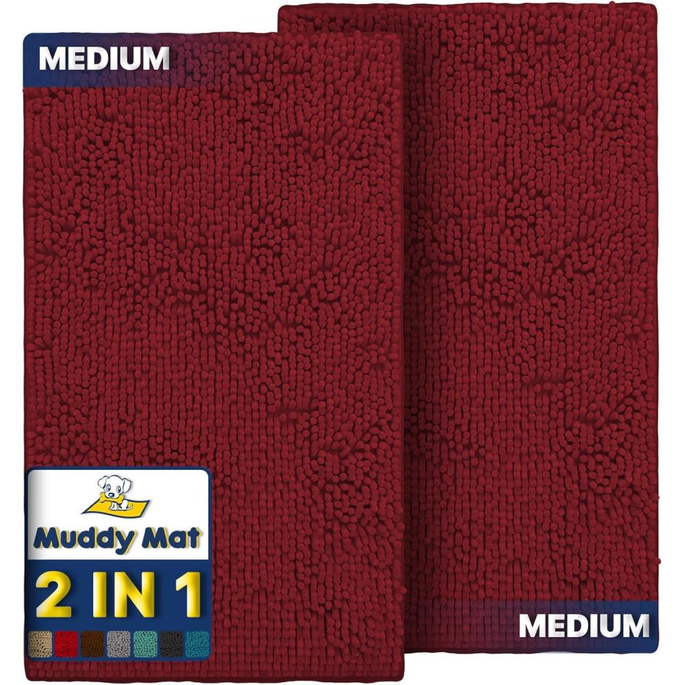 imageMuddy Mat 2Piece Atlantic Blue Medium 30quotX19quot ASSEENONTV Highly Absorbent Microfiber Door Mat Bath Mat and Pet Rug Non Slip Thick Washable Soft Chenille for Kitchen Bedroom Indoor and OutdoorRed