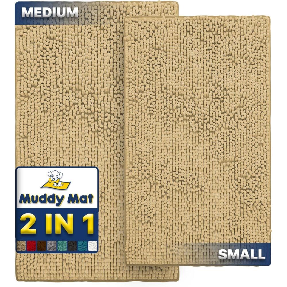 imageMuddy Mat 2Piece Set ASSEENONTV Highly Absorbent Microfiber Door Mat and Pet Rug Non Slip Thick Washable Area Mat Soft Chenille for Kitchen Bathroom Bedroom and Outdoor  Grey Small ampamp Medium