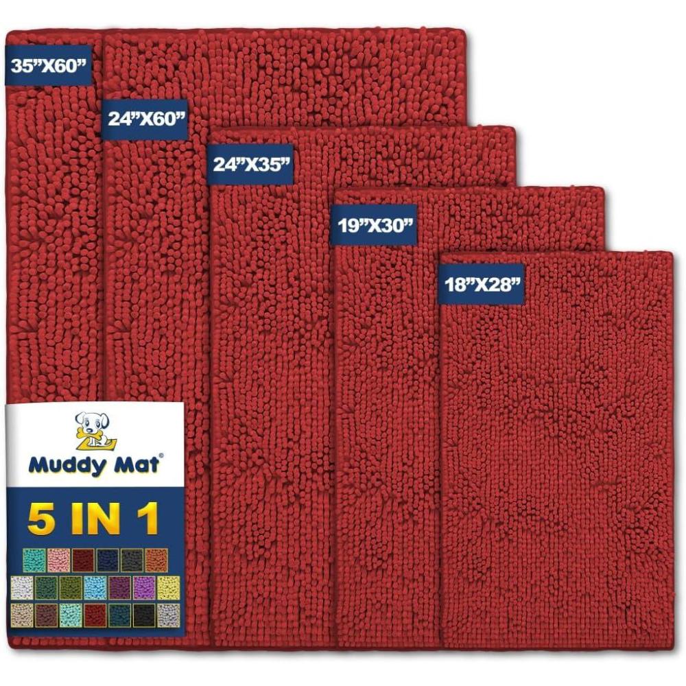 imageMuddy Mat Pack of 5 Highly Absorbent Microfiber Door Mat and Pet Rug Non Slip Thick Washable Area and Bath Mat Soft Chenille for Kitchen Bathroom Bedroom Indoor and Outdoor Sizes S to XXL