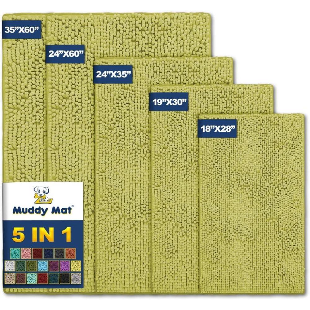 imageMuddy Mat Pack of 5 Highly Absorbent Microfiber Door Mat and Pet Rug Non Slip Thick Washable Area and Bath Mat Soft Chenille for Kitchen Bathroom Bedroom Indoor and Outdoor Yellow Sizes S to XXL
