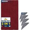 Muddy Mat 2 in 1 Bundle – Absorbent Microfiber Door Mat Red Medium (30″X19″) & Rug Heavy Duty Non-Slip Corner Pad (Pack of 4) – Double-Sided Adhesive Pad for Corners – Ultimate Floor Protection Combo