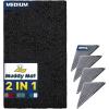 Muddy Mat 2 in 1 Bundle- Absorbent Microfiber Door Mat Black Medium (30″X19″) & Rug Heavy Duty Non-Slip Corner Pad (Pack of 4) -Double-Sided Adhesive Pad for Corners – Ultimate Floor Protection Combo