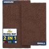 Muddy Mat 2-Piece Set AS-SEEN-ON-TV Highly Absorbent Microfiber Dog Door Mat and Pet Rug, Non Slip Thick Washable Area Mat Soft Chenille for Kitchen Bathroom Bedroom and Outdoor- Brown Small & Medium