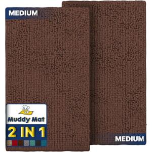 Muddy Mat® 2-Piece Atlantic Blue Medium 30″X19″ AS-SEEN-ON-TV Highly Absorbent Microfiber Door Mat, Bath Mat and Pet Rug, Non Slip Thick Washable, Soft Chenille for Kitchen Bedroom Indoor and Outdoor(Chocolate Brown)